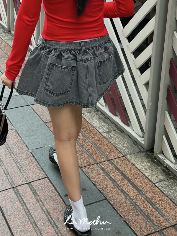 中低腰後口袋牛仔澎裙